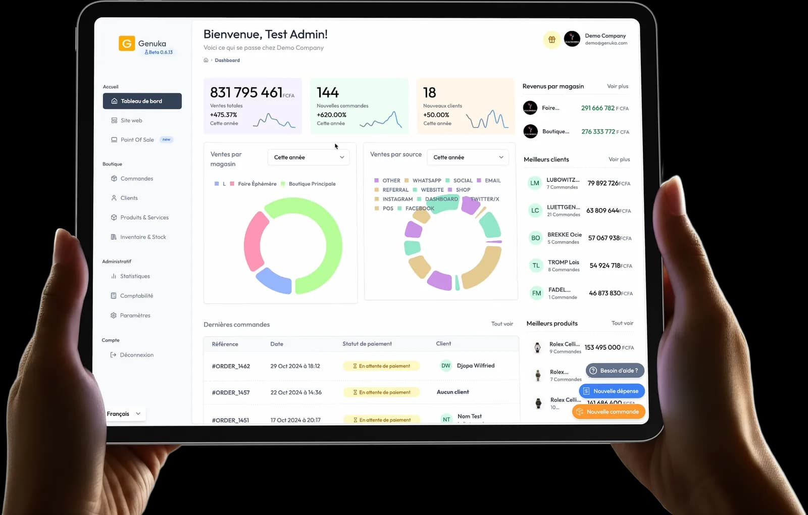 Preview of the Genuka dashboard