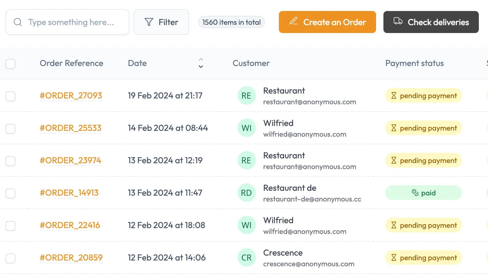 Manage orders