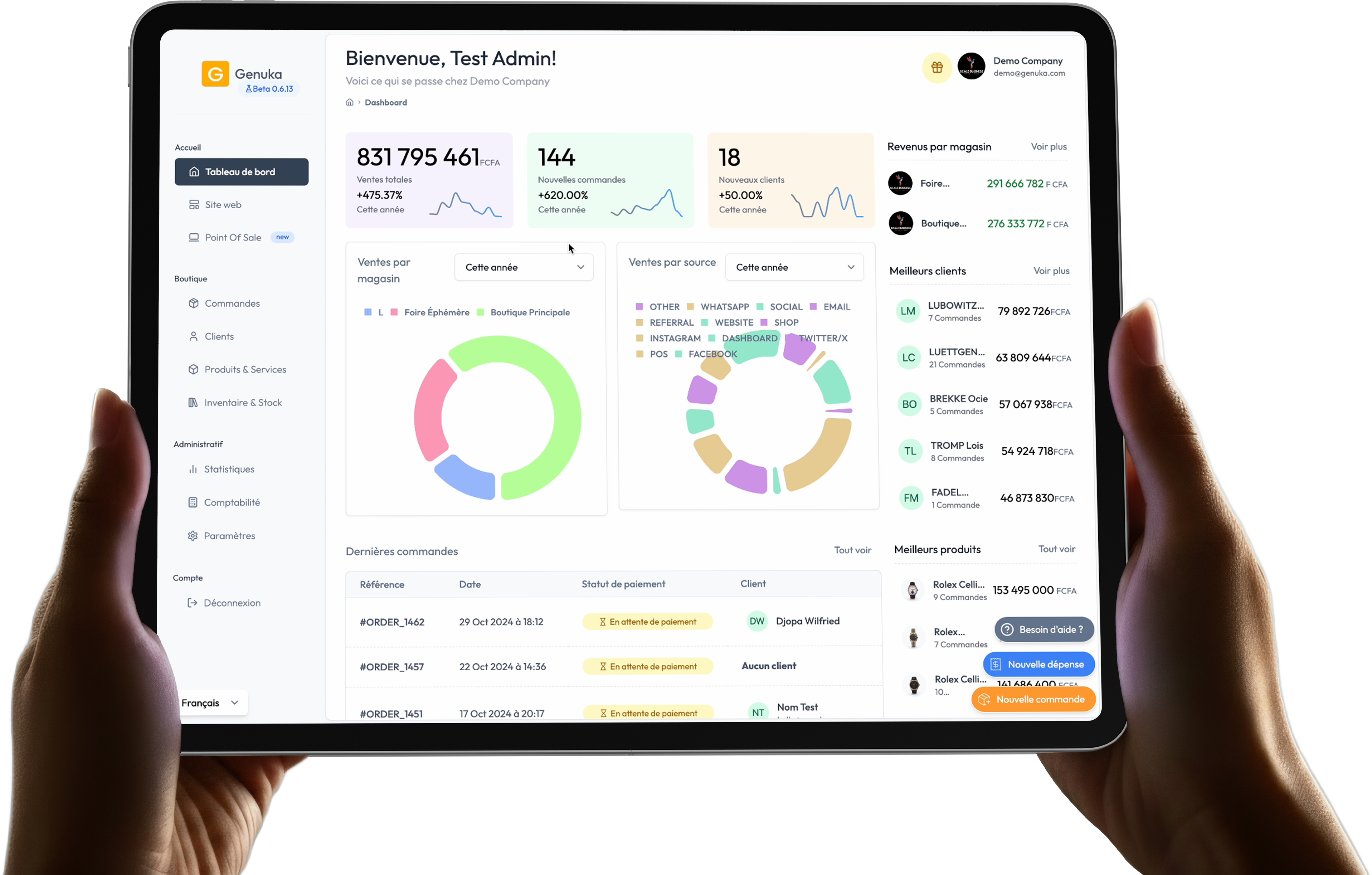 Preview of the Genuka dashboard